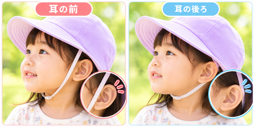 あごひもは耳の前?後ろ?